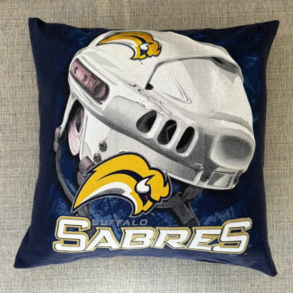 Buffalo Sabres NHL Hockey handmade 16 x 16 upcycled T shirt throw pillow cover